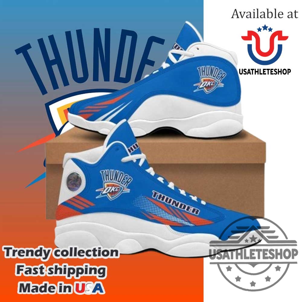 "Top NBA Fan Sneakers: Thunder and Timberwolves Custom Shoe Trends" 3 Oklahoma City Thunder Air Jordan 13 Sneakers Blue Orange Custom Nba Shoes