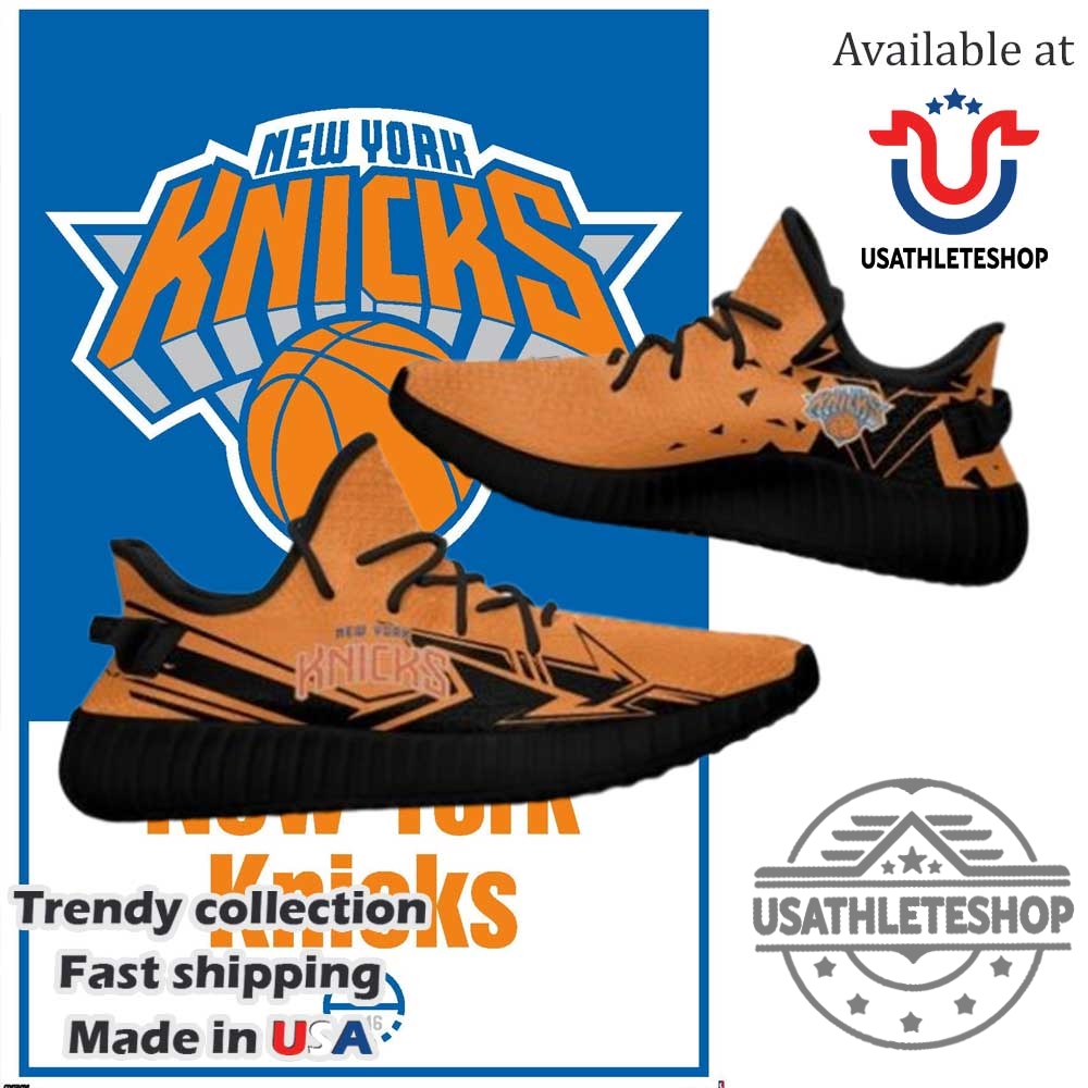 "Top NBA Fan Sneakers: Thunder and Timberwolves Custom Shoe Trends" 11 New York Knicks Yeezy Boost Sneakers Orange Black Arrow Design With Black Sole