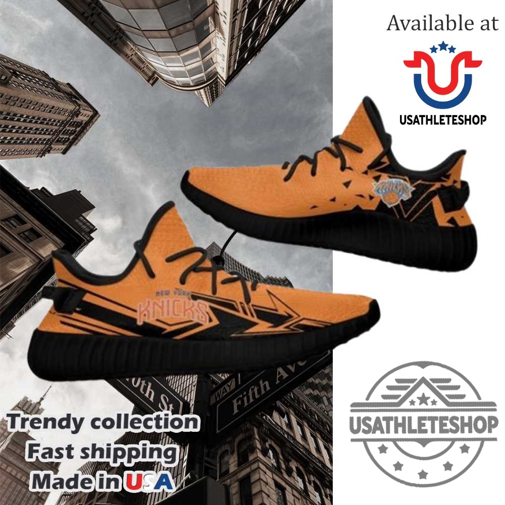 New York Knicks Yeezy Boost Sneakers Orange Black Arrow Design With Black Sole 3 New York Knicks Yeezy Boost Sneakers – Orange Black Arrow Design with Black Sole