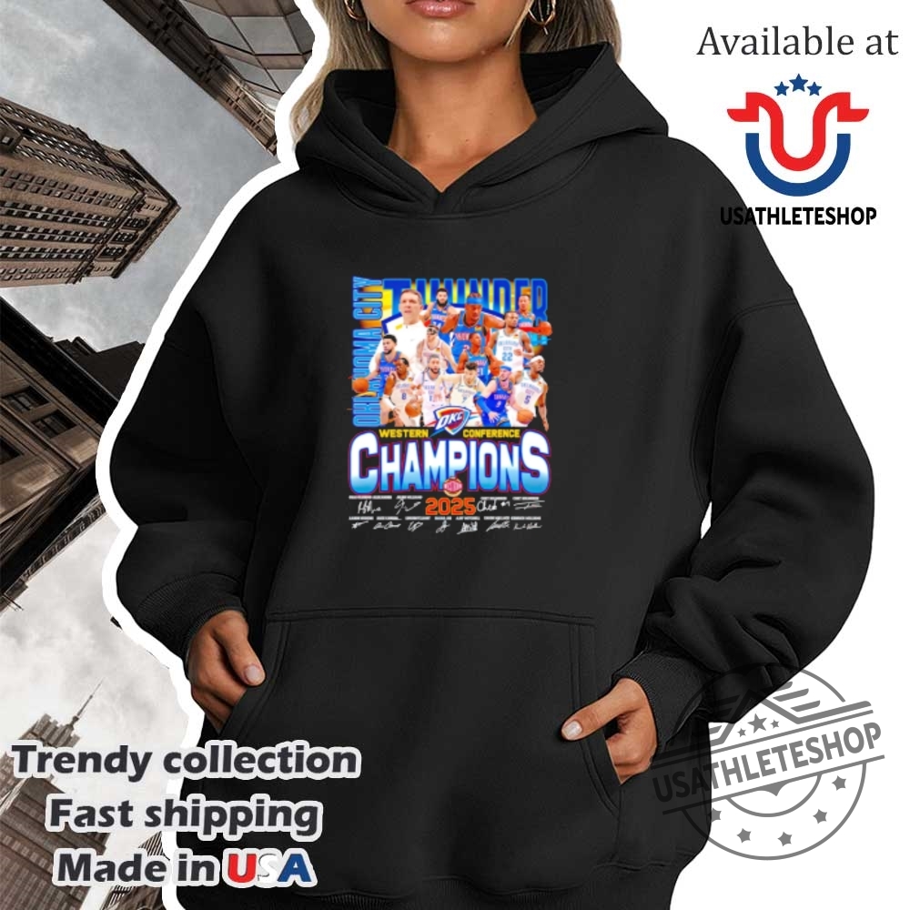 Oklahoma City Thunder Western Conference Champions 2025 Players Signatures Shirt 4 Oklahoma City Thunder Western Conference Champions 2025 players signatures shirt