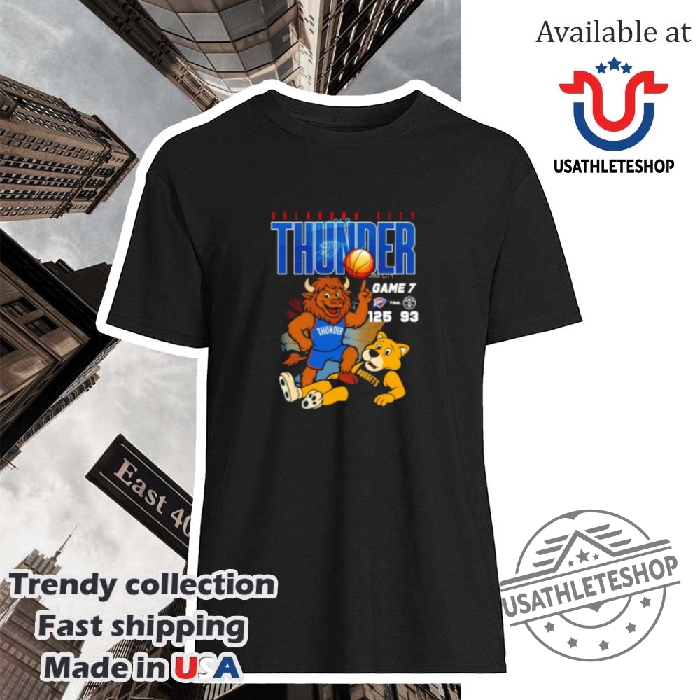 "Shop 2025 Oklahoma City Thunder and Knicks NBA Playoffs T-Shirts" 21 Oklahoma City Thunder Beat Denver Nuggets In Game 7 Mascots Shirt