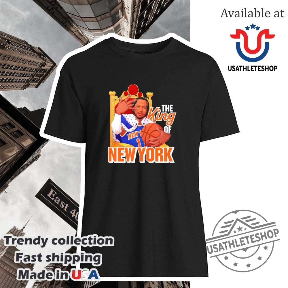 "Shop 2025 Oklahoma City Thunder and Knicks NBA Playoffs T-Shirts" 29 The King Of New York Knicks Jalen Brunson Shirt