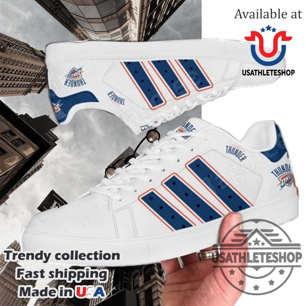 "Shop the Latest Oklahoma City Thunder Sneakers: Stan Smiths & Yeezys" 3 Oklahoma City Thunder Stan Smith Shoes White Navy White Sole