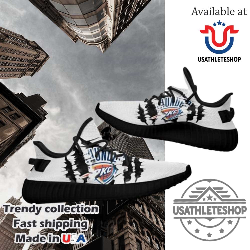 "Shop the Latest Oklahoma City Thunder Sneakers: Stan Smiths & Yeezys" 5 Oklahoma City Thunder Yeezy Boost White Scratch Black Sole
