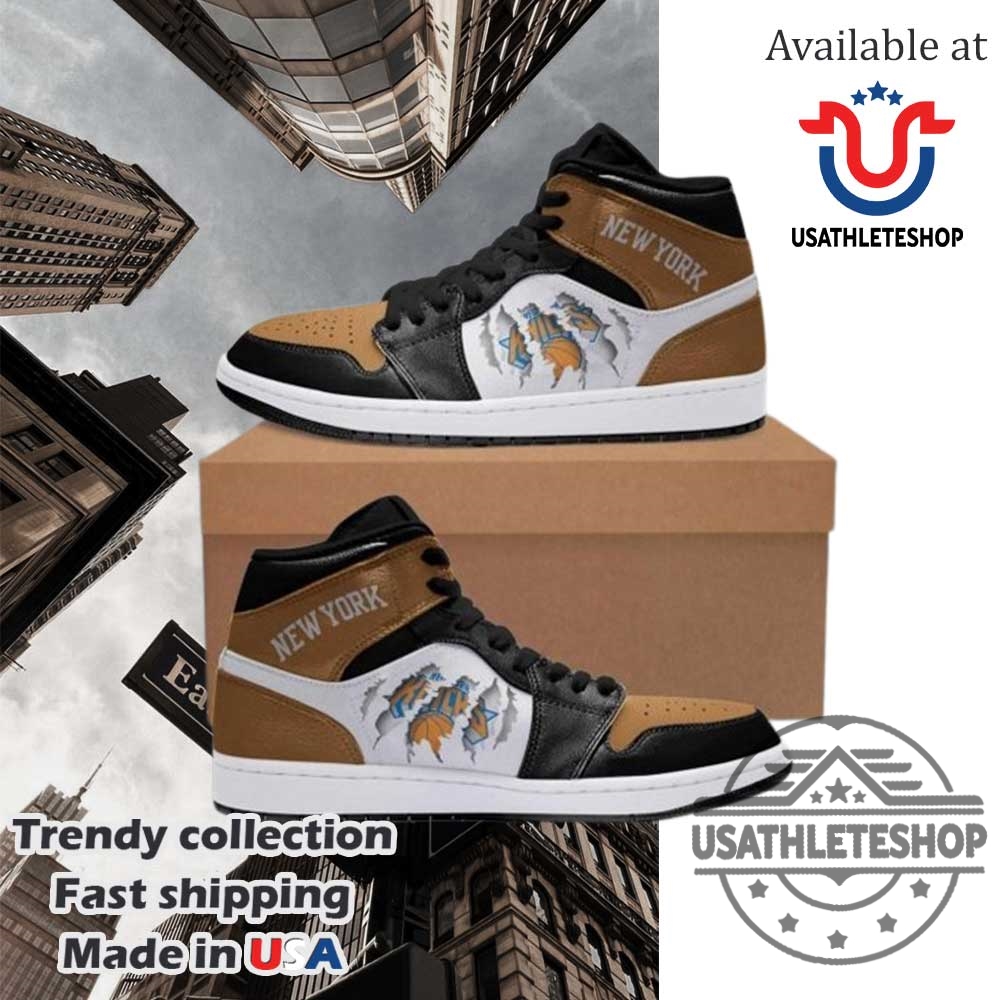 "Shop the Latest Oklahoma City Thunder Sneakers: Stan Smiths & Yeezys" 12 New York Knicks Air Jordan 1 High Brown Black Sneakers