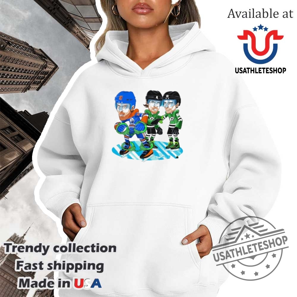 Dallas Stars Player Handcuffing Edmonton Oilers Player 2025 Western Conference Finals Cartoon Shirt 4 Dallas Stars player handcuffing Edmonton Oilers player 2025 Western Conference Finals cartoon shirt