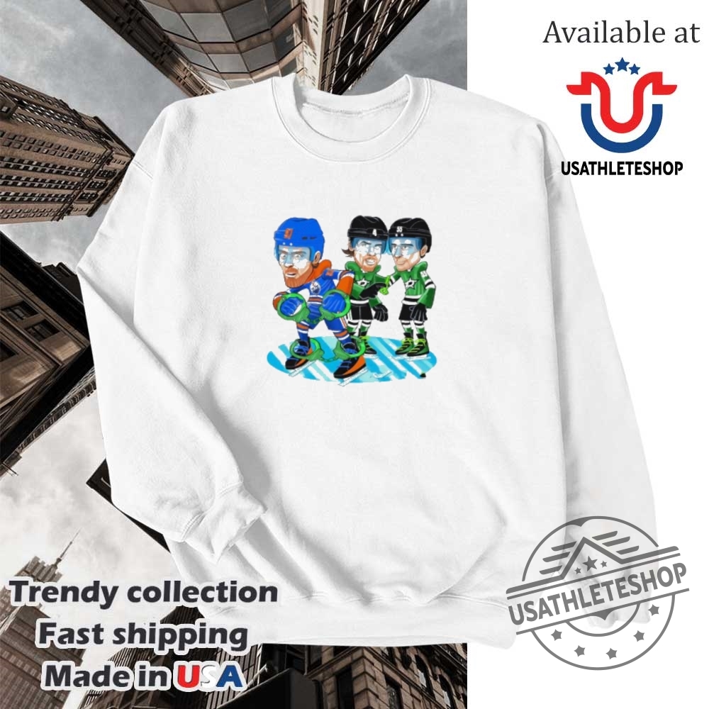 Dallas Stars Player Handcuffing Edmonton Oilers Player 2025 Western Conference Finals Cartoon Shirt 5 Dallas Stars player handcuffing Edmonton Oilers player 2025 Western Conference Finals cartoon shirt