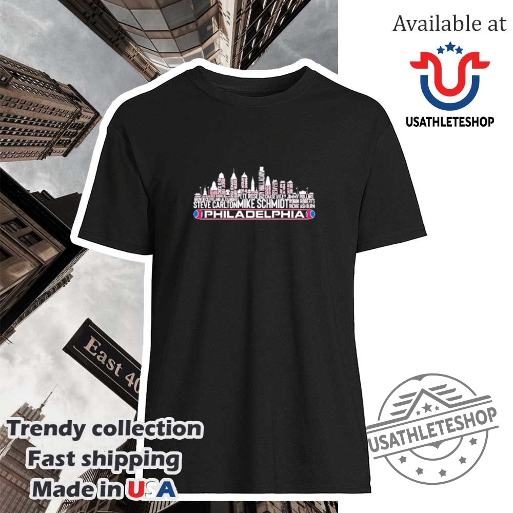 "Vintage Basketball and Baseball Tees: Retro, Parody, and Legends Collectibles" 5 Philadelphia Phillies Alltime Team Legends Skyline Baseball Shirt