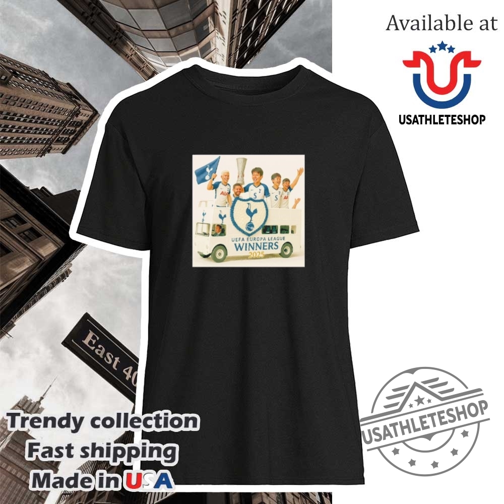 "Vintage Basketball and Baseball Tees: Retro, Parody, and Legends Collectibles" 7 Tottenham Hotspur 2025 Europa League Champions Parade Bus Shirt