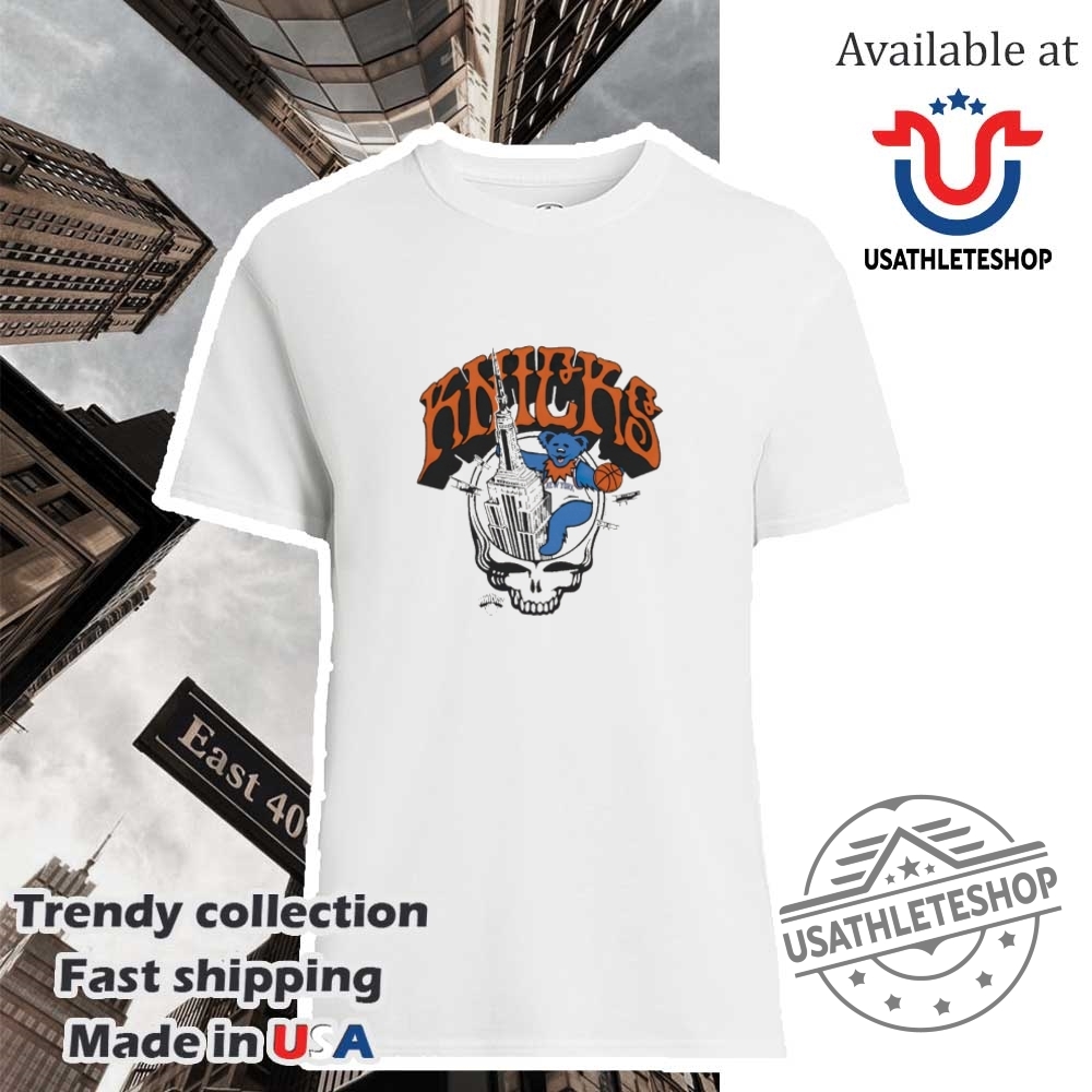 "Vintage Basketball and Baseball Tees: Retro, Parody, and Legends Collectibles" 15 New York Knicks X Grateful Dead Bear Graphic Fan Tee
