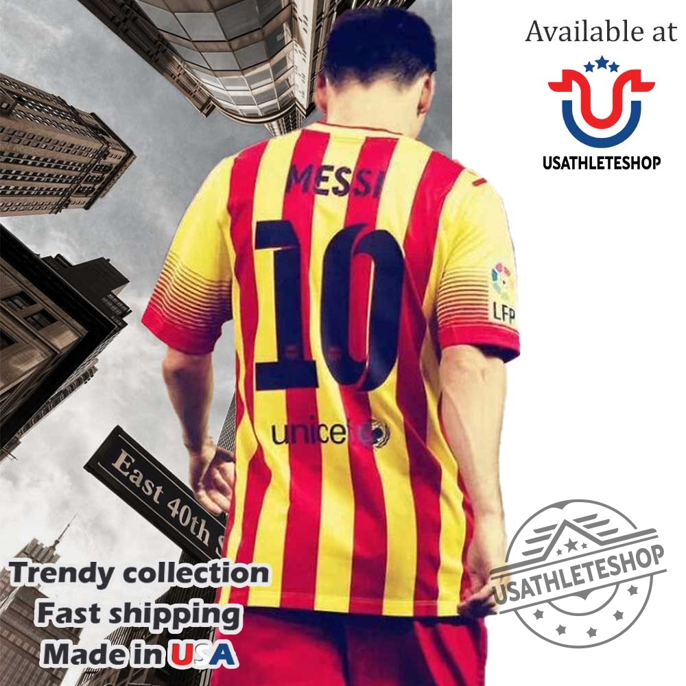 Lionel Messi 10 Barcelona Away Jersey Retro Yellow Red Fan Shirt