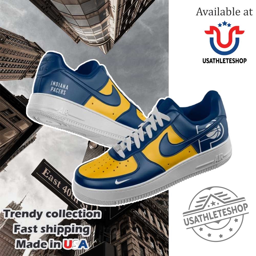 Indiana Pacers Nike Air Force 1 Custom Sneakers  Blue And Yellow Basketball Fan Shoes
