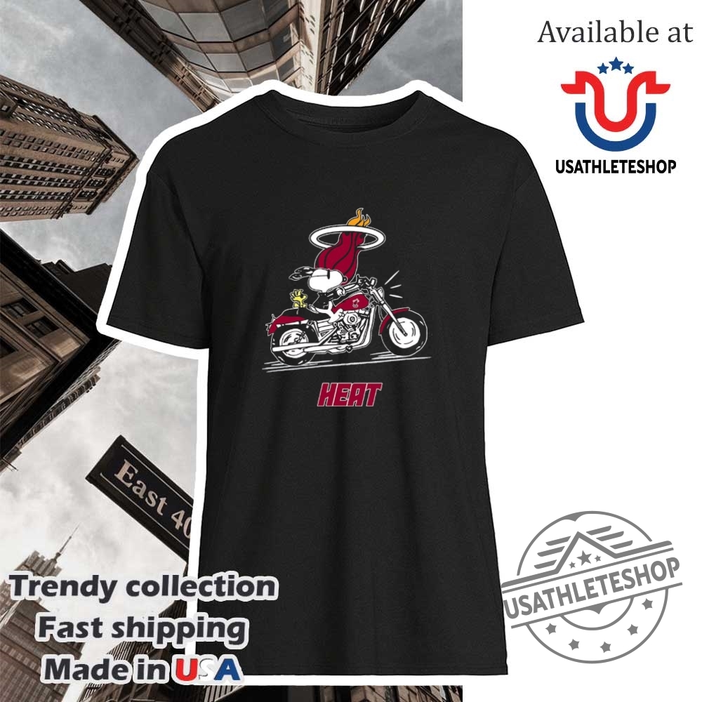 Snoopy And Woodstock Driving Motorbike Miami Heat Shirt