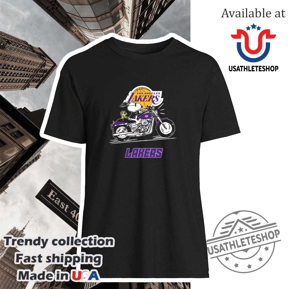 Snoopy And Woodstock Driving Motorbike Los Angeles Lakers Shirt