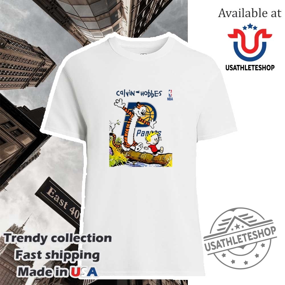 "Top Football and NBA-Themed Sneakers and Shirts for Fans" 9 Nba Indiana Pacers X Calvin And Hobbes Shirt