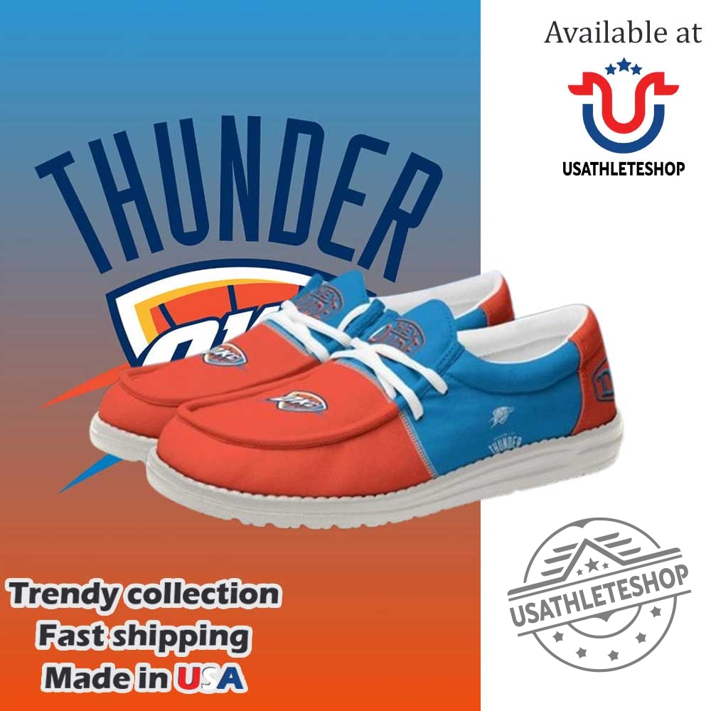 "Top Football and NBA-Themed Sneakers and Shirts for Fans" 19 Oklahoma City Thunder 2024 Personalized Hey Dude Shoes