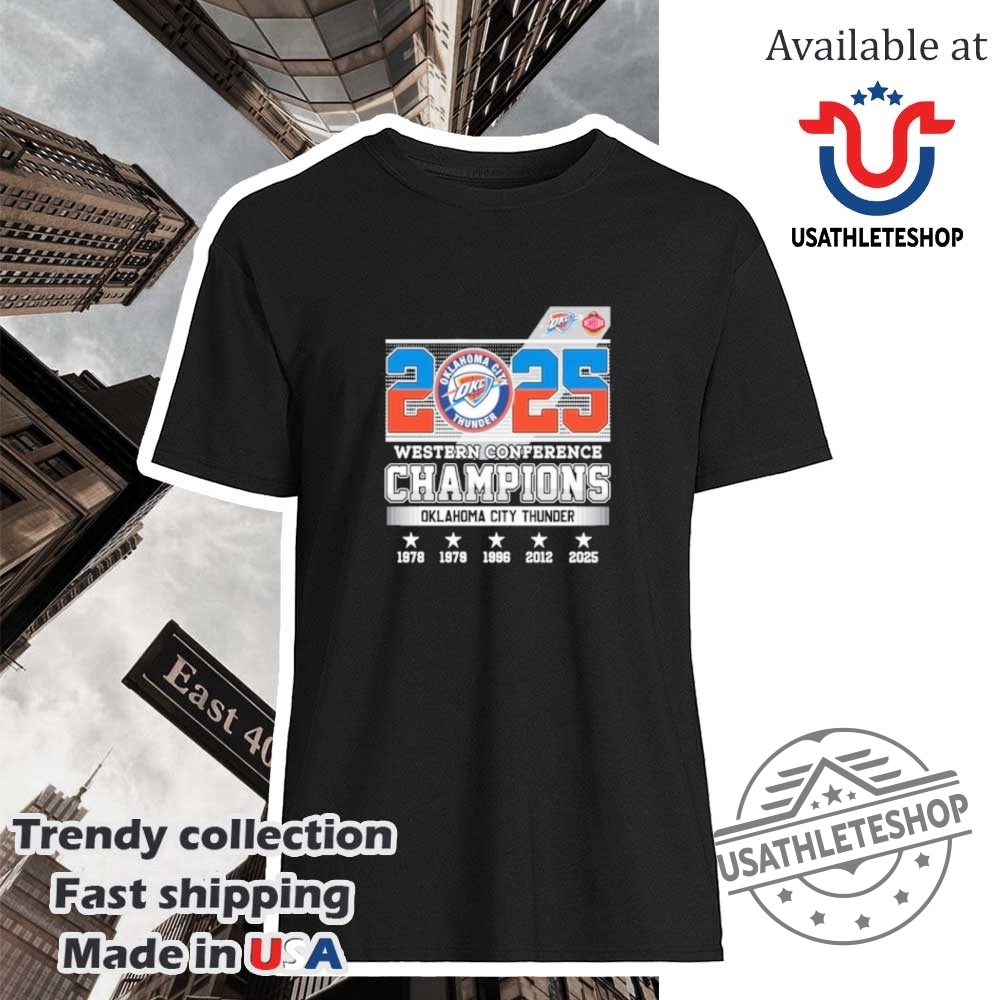 "Top NBA Shirts: Panthers, Thunder & Pacers Must-Haves for 2025" 31 Oklahoma City Thunder 2025 Western Conference Champions Skyline Shirt