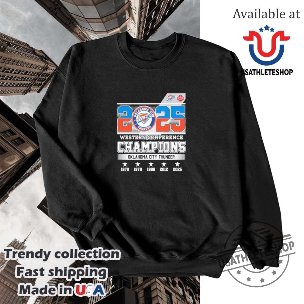 Oklahoma City Thunder 2025 Western Conference Champions Skyline Shirt 5 Oklahoma City Thunder 2025 Western Conference Champions Skyline Shirt