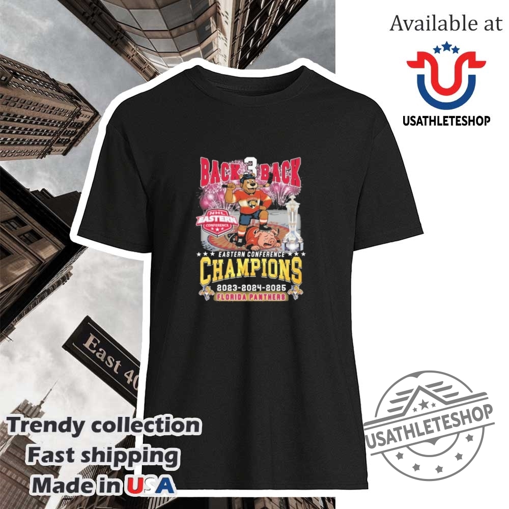 "Top NBA Shirts: Panthers, Thunder & Pacers Must-Haves for 2025" 38 Florida Panthers Nhl Back 3 Back Eastern Conference Champions Mascot Shirt