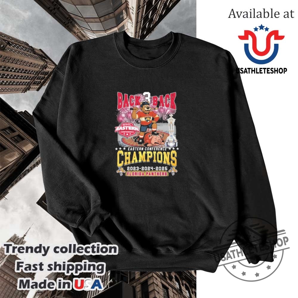 Florida Panthers Nhl Back 3 Back Eastern Conference Champions Mascot Shirt 5 Florida Panthers NHL Back 3 Back Eastern Conference Champions Mascot Shirt