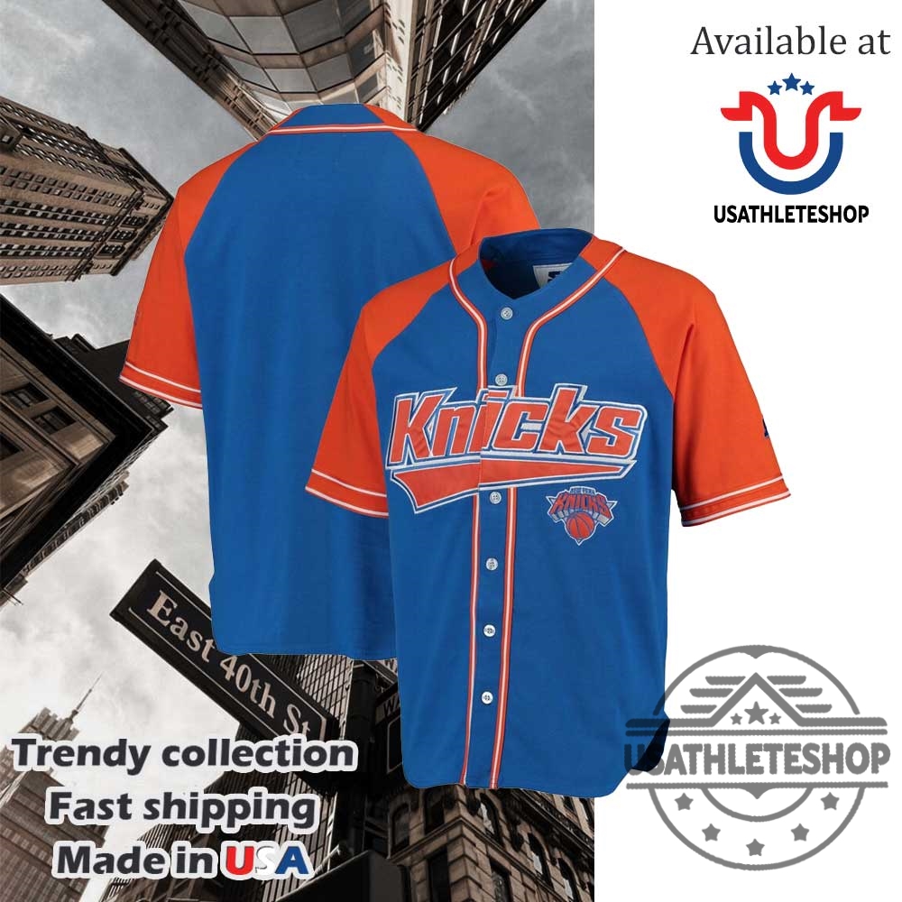 Unisex New York Knicks Starter Royal Orange Baseball Jersey 3 Unisex New York Knicks Starter Royal Orange Baseball Jersey