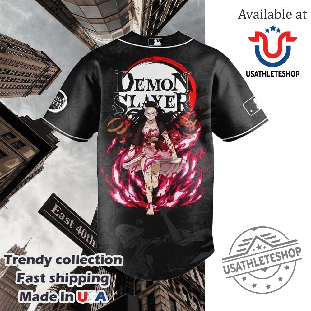 Kamado Nezuko Demon Slayer X Mlb Baseball Black Jersey 4 Kamado Nezuko Demon Slayer x MLB Baseball Black Jersey