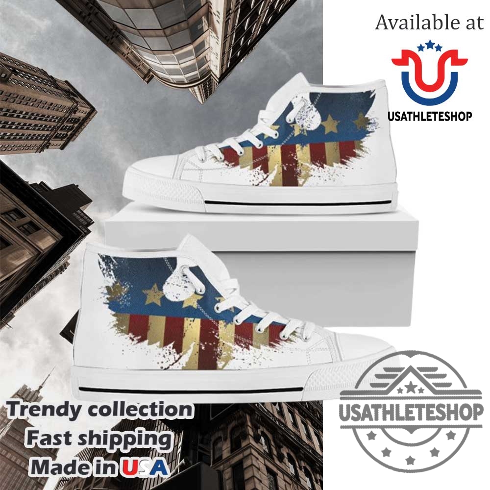 Patriotic American Eagle Print White High Top Sneakers