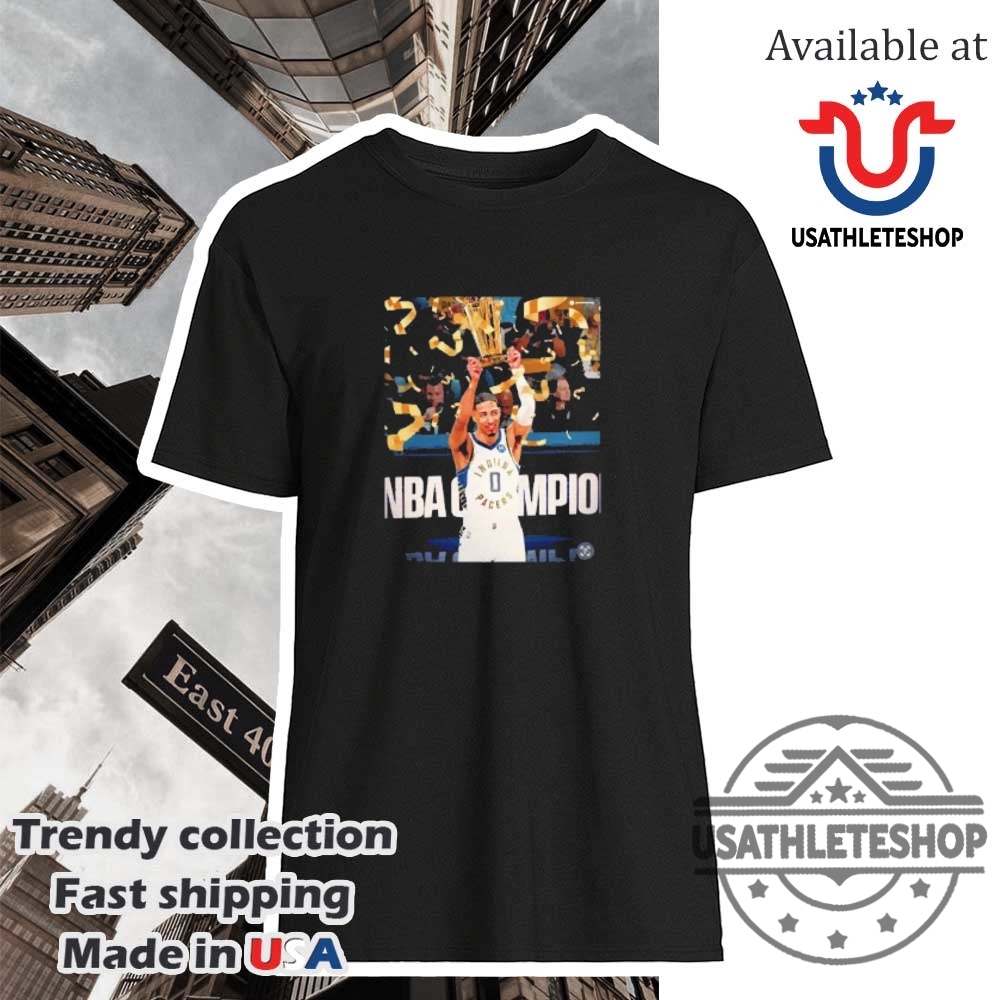 "Top NBA Posters and Sports Shirts for Dedicated Fans" 29 Tyrese Haliburton Holding A Trophy Indiana Pacers Nba Cup Shirt