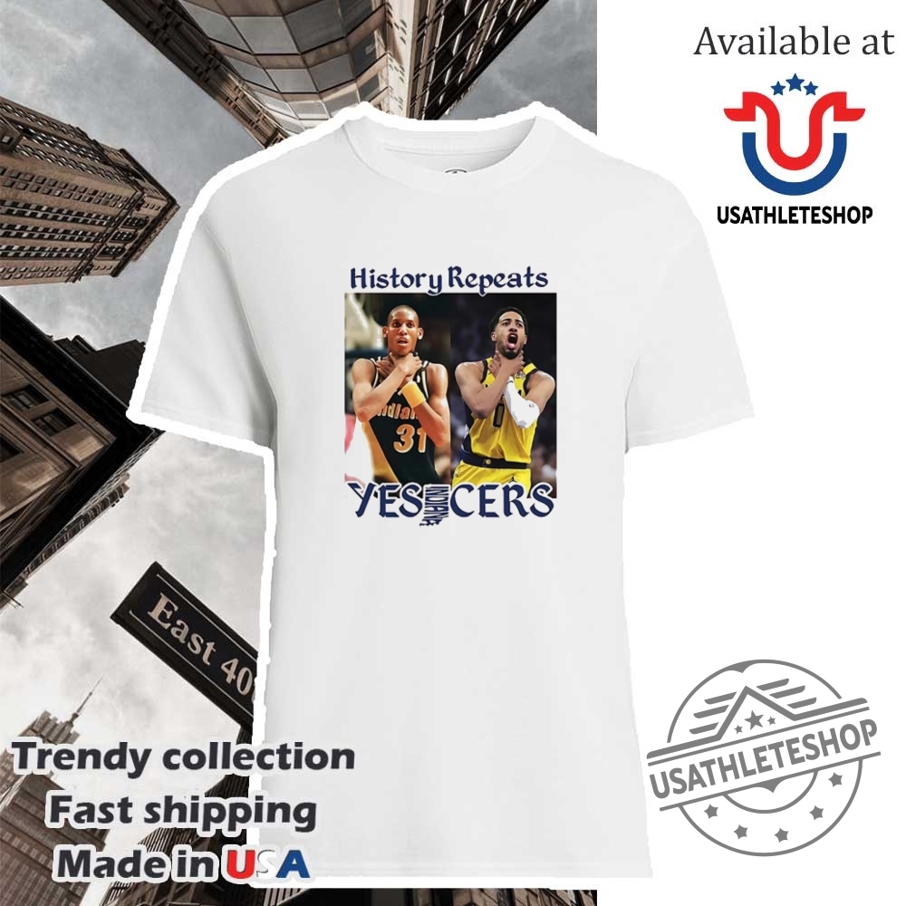 "Shop 2025 NBA Finals Gear: Pacers, Knicks, Thunder, Buccaneers, Eagles" 33 History Repeats Reggie Miller Tyrese Haliburton Choke Indiana Yes Cers Shirt