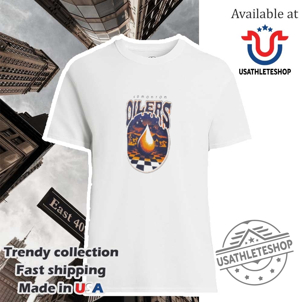 "Ultimate Sports Fan Guide: Posters and Apparel for Oilers & Pacers" 32 Edmonton Oilers Sport Design Sweden Oil Drop Pocket Cream Shirt