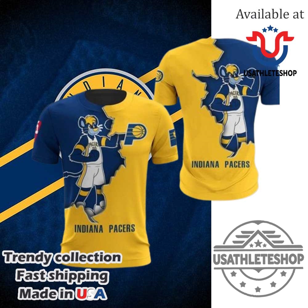 "Shop Indiana Pacers Canvas Art, Playoffs Posters, and Hawaiian Shirts" 5 Nba Indiana Pacers Blue Gold Mascot Scratch Tshirt