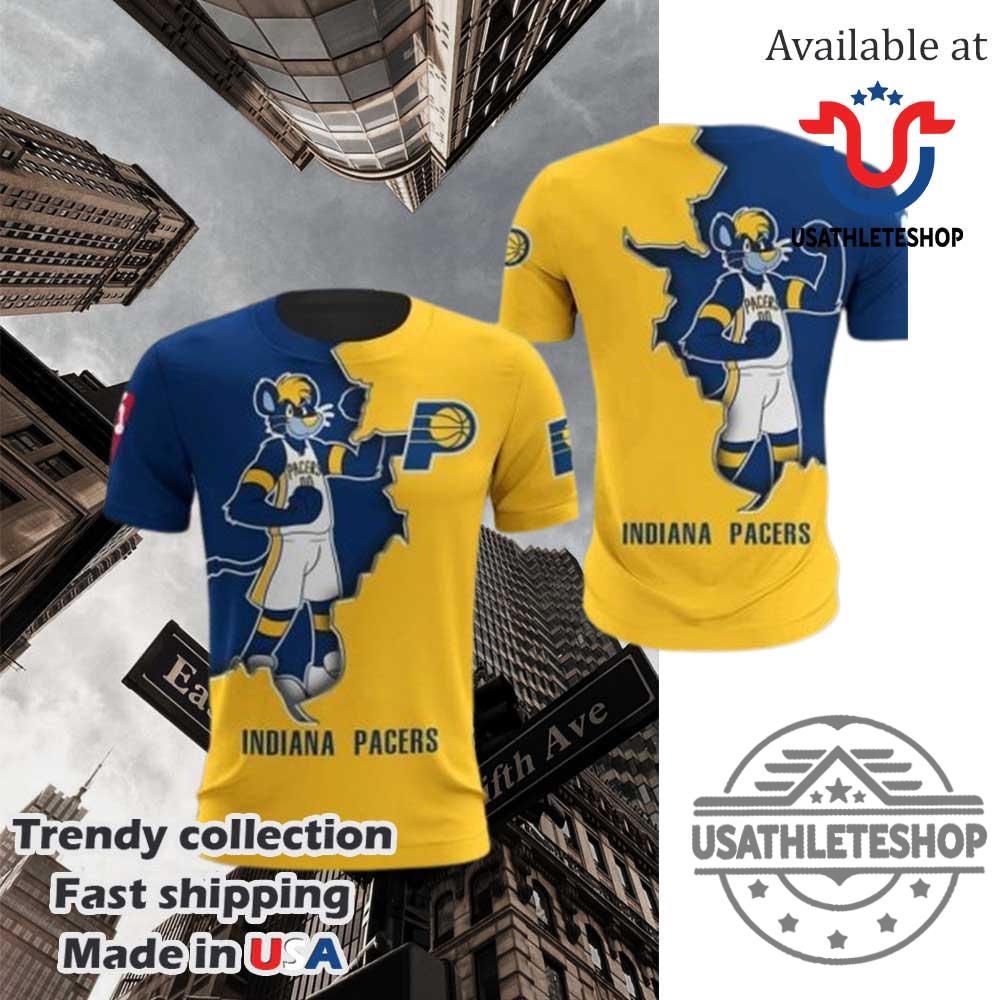 Nba Indiana Pacers Blue Gold Mascot Scratch Tshirt 3 NBA Indiana Pacers Blue Gold Mascot Scratch T-Shirt
