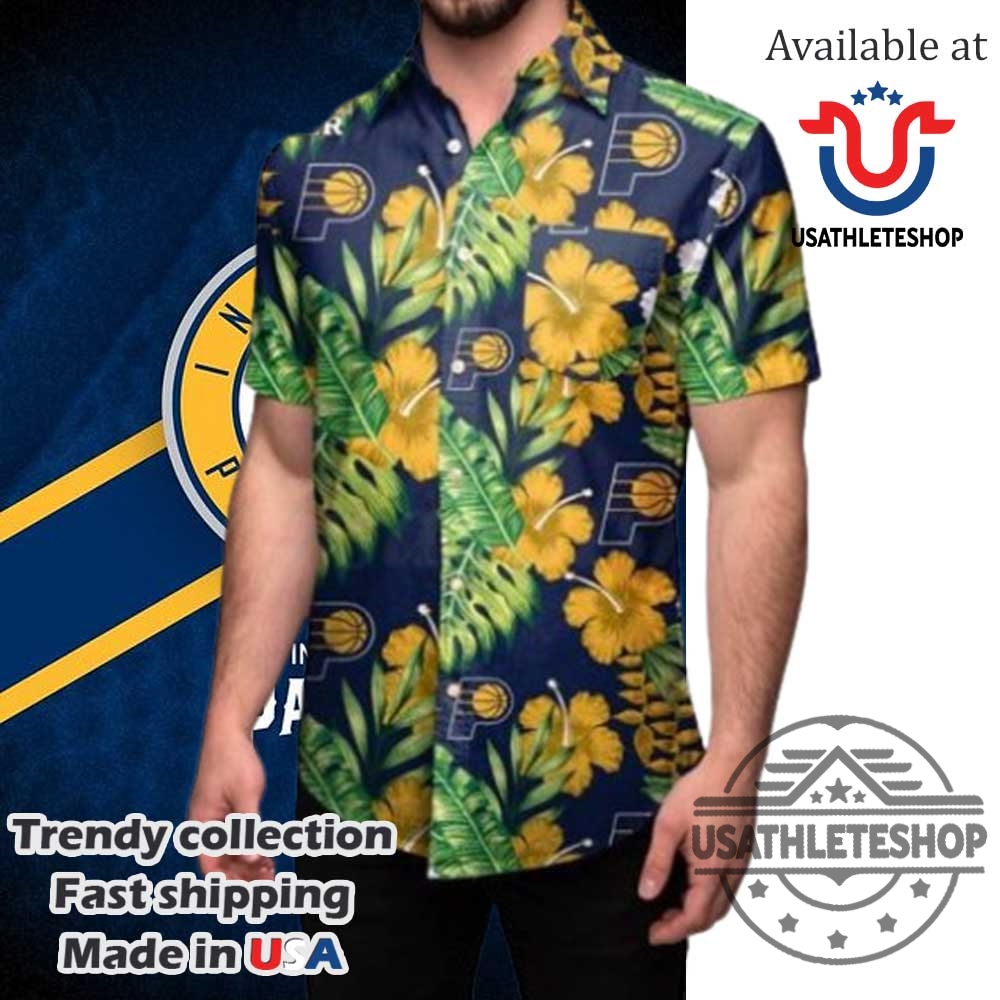 "Shop Indiana Pacers Canvas Art, Playoffs Posters, and Hawaiian Shirts" 6 Nba Indiana Pacers Tropical Flowers Hawaiian Shirt