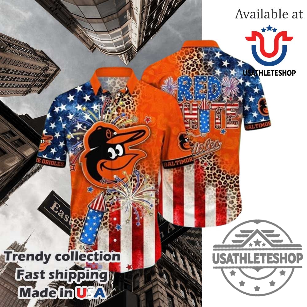 Red White Baltimore Orioles Fourth Of July Hawaiian Shirt
