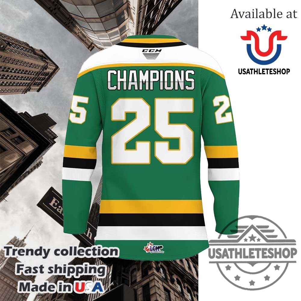 London Knights Memorial Cup Champion Jersey Green Ohl Team Jersey With Number 25 5 London Knights Memorial Cup Champion Jersey - Green OHL Team Jersey with Number 25