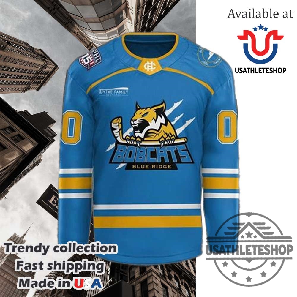 Bobcats Blue Ridge Hockey Jersey Blue Personalized Jersey With Name Number 5 Bobcats Blue Ridge Hockey Jersey - Blue Personalized Jersey with Name Number