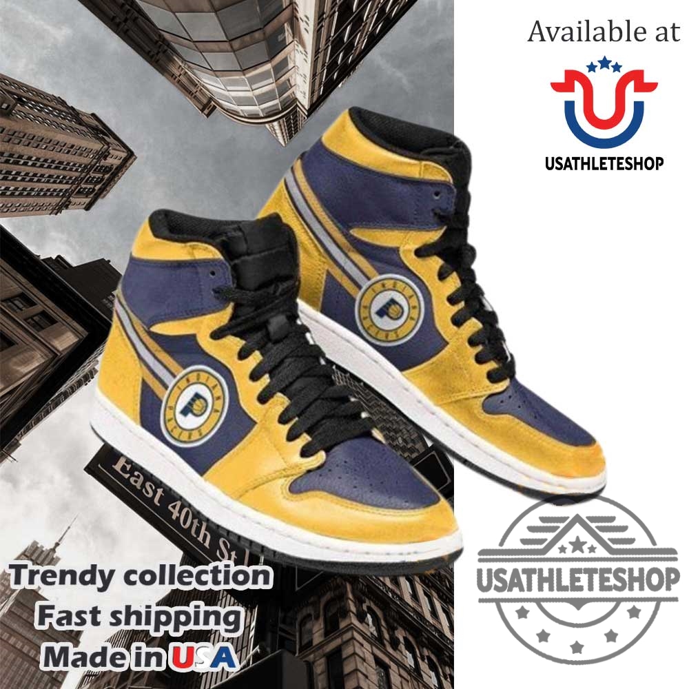Nba Indiana Pacers Gold Blue Air Jordan 1 High Sneakers 3 NBA Indiana Pacers Gold Blue Air Jordan 1 High Sneakers