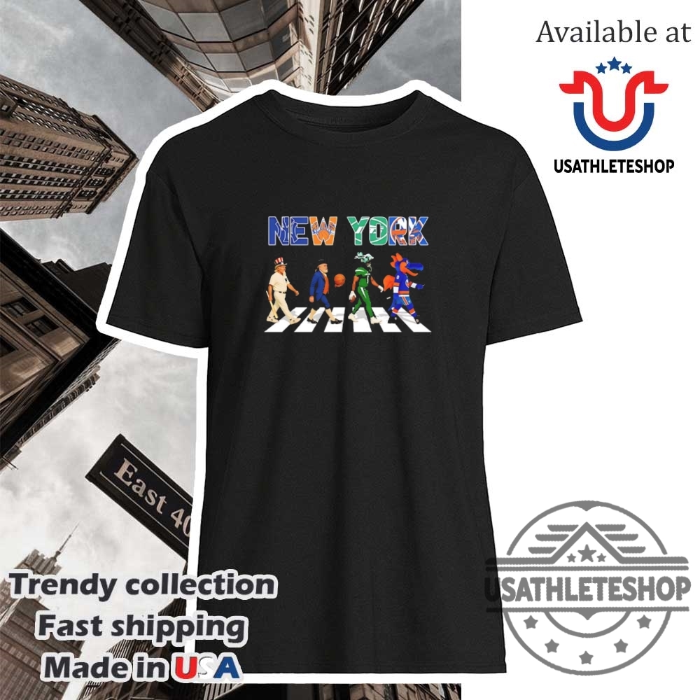 New York Yankees Knicks Jets Islanders Mascot Sports Team Abbey Road Shirt