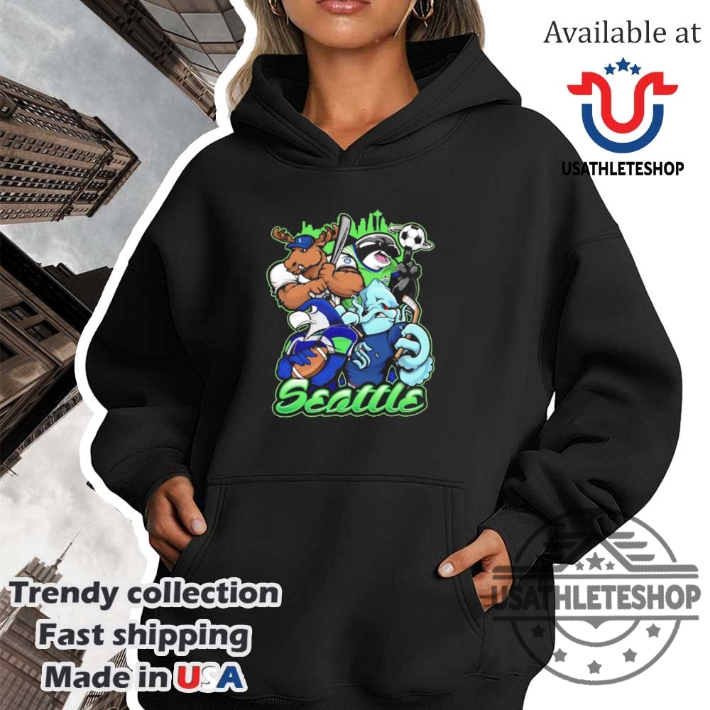 Seattle Mascot City Skyline Sports Tshirt 4 Seattle mascot city skyline sports t-shirt