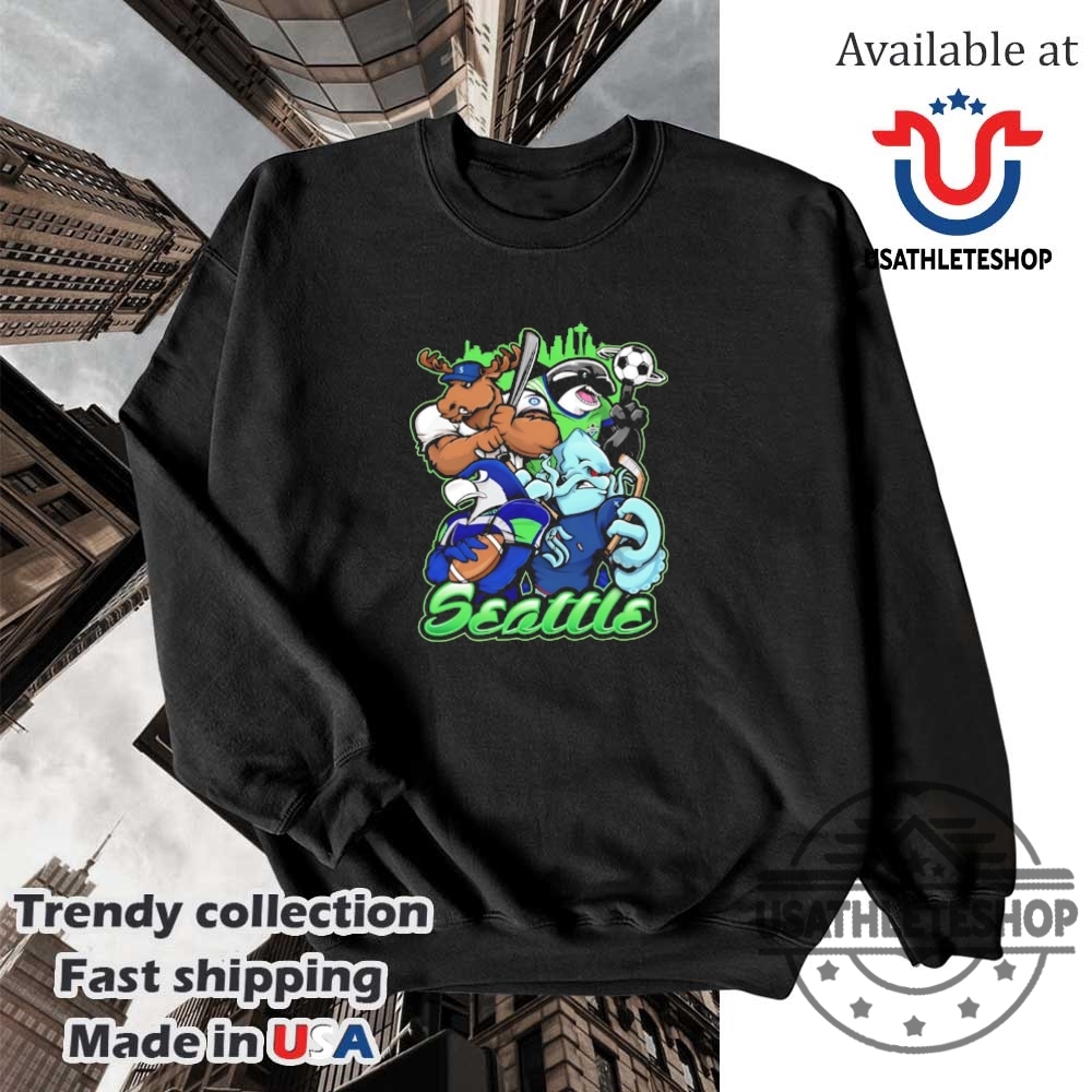 Seattle Mascot City Skyline Sports Tshirt 5 Seattle mascot city skyline sports t-shirt