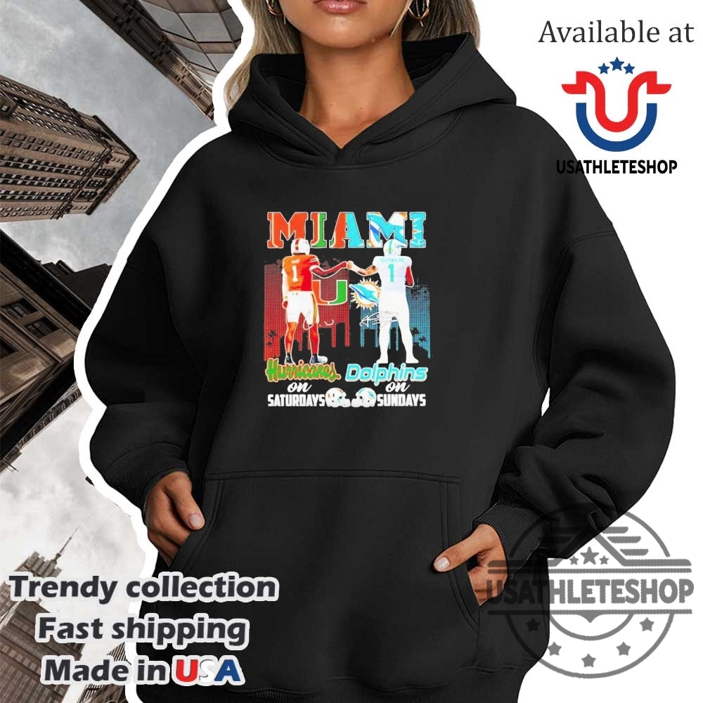 Miami Hurricanes On Saturdays X Miami Dolphins On Sundays Signature Shirt 4 Miami Hurricanes On Saturdays x Miami Dolphins On Sundays Signature Shirt