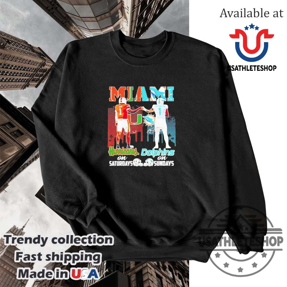 Miami Hurricanes On Saturdays X Miami Dolphins On Sundays Signature Shirt 5 Miami Hurricanes On Saturdays x Miami Dolphins On Sundays Signature Shirt