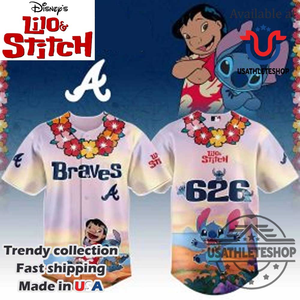 Atlanta Braves Mlb X Lilo Stitch Baseball Jersey 3 Atlanta Braves MLB X Lilo Stitch Baseball Jersey