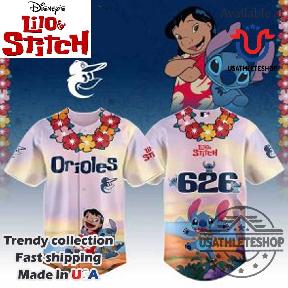 Baltimore Orioles Mlb X Lilo Stitch Baseball Jersey 3 Baltimore Orioles MLB X Lilo Stitch Baseball Jersey