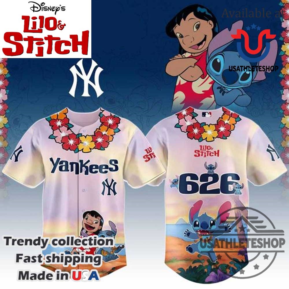 New York Yankees Mlb X Lilo Stitch Baseball Jersey 3 New York Yankees MLB X Lilo Stitch Baseball Jersey