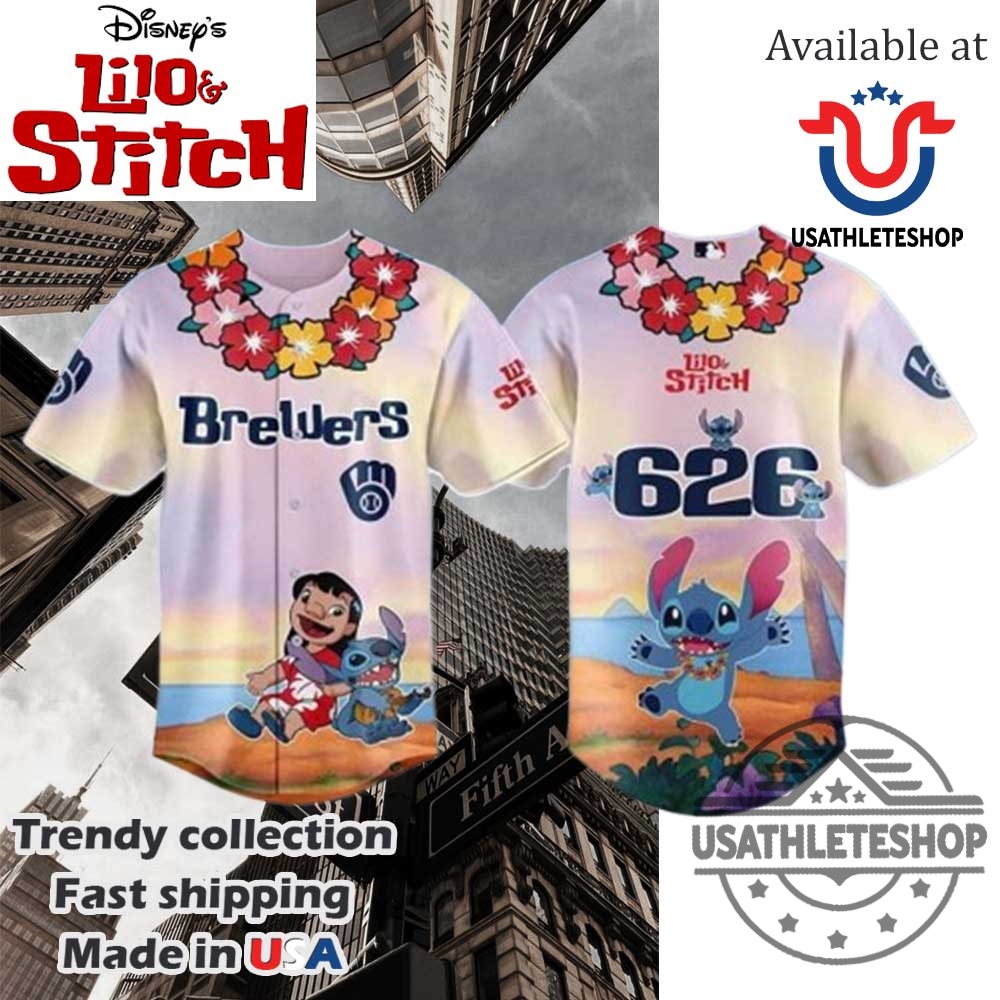 "Top Sports Apparel: Caps and Shirts for Football and Baseball Fans" 39 Milwaukee Brewers Mlb X Lilo Stitch Baseball Jersey