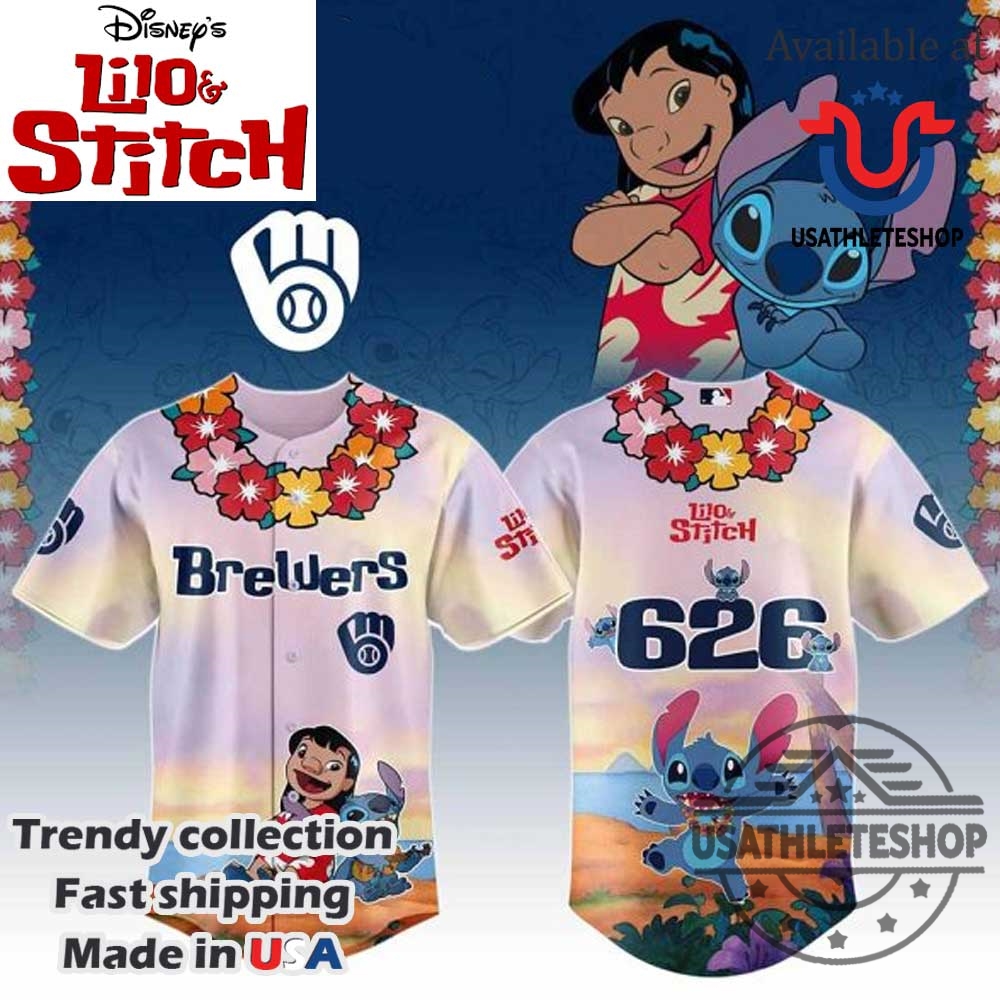 Milwaukee Brewers Mlb X Lilo Stitch Baseball Jersey 3 Milwaukee Brewers MLB X Lilo Stitch Baseball Jersey