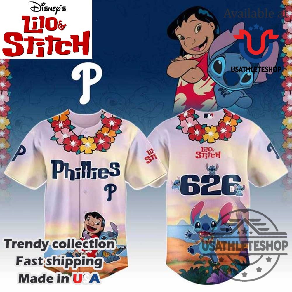 Philadelphia Phillies Mlb X Lilo Stitch Baseball Jersey 3 Philadelphia Phillies MLB X Lilo Stitch Baseball Jersey