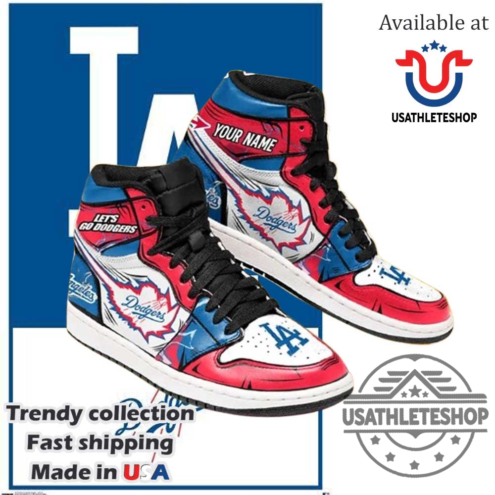 Los Angeles Dodgers Personalized High Top Sneakers  Custom Name Red And Blue Graphic Design