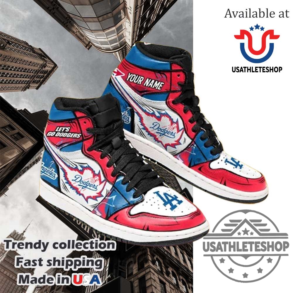 Los Angeles Dodgers Personalized High Top Sneakers Custom Name Red And Blue Graphic Design 3 Los Angeles Dodgers Personalized High Top Sneakers – Custom Name Red and Blue Graphic Design